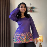 Purple Kalamkari Printed Corset Back Short Kurti - XPCRDKT