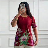 Red Lotus Printed Corset Back Short Kurti - XPCRDKT
