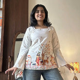White Handcrafted Printed Corset Back Short Kurti - XPCRDKT