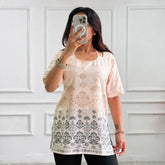 White Mandala Printed Corset Back Short Kurti - XPCRDKT