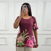 Wine Color Printed Corset Back Short Kurti - XPCRDKT