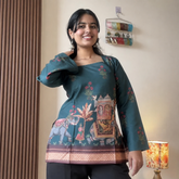 Green Kalamkari Printed Corset Back Short Kurti - XPCRDKT