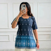 Indigo Ikat Printed Corset Back Short Kurti - XPCRDKT