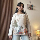 Ivory Kalamkari Printed Corset Back Short Kurti - XPCRDKT