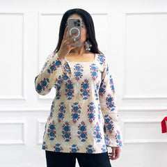 Beige floral women's short kurti - XPSKT
