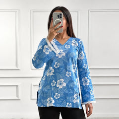 Blue floral women's short kurti - XPSKT