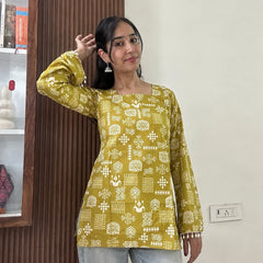 Olive bandhani women's short kurti - XPSKT