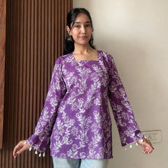 Purple floral women's short kurti - XPSKT