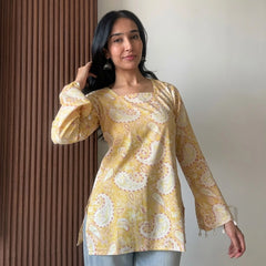 Yellow mandala women's short kurti - XPSKT