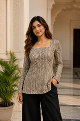 Beige Illusion Blossom Top for Girls