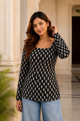 Black Mocha Blossom Top for Girls