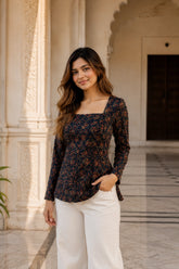 Brown Flowery Blossom Top for Girls