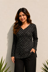 Dotted Black Blossom Top for Girls