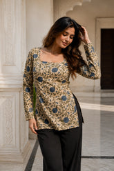Floral Motif Brown Blossom Top for Girls
