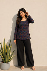 Navy Dotted Blossom Top for Girls