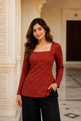 Red Dotted Blossom Top for Girls