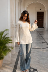 White Plain Blossom Top for Girls