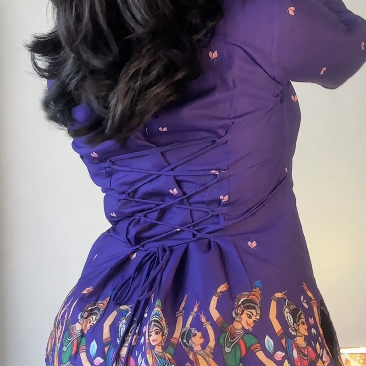 Purple Kalamkari Printed Corset Back Short Kurti - XPCRDKT