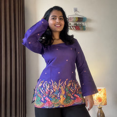 Purple kalamkari women's short kurti - XPSKT