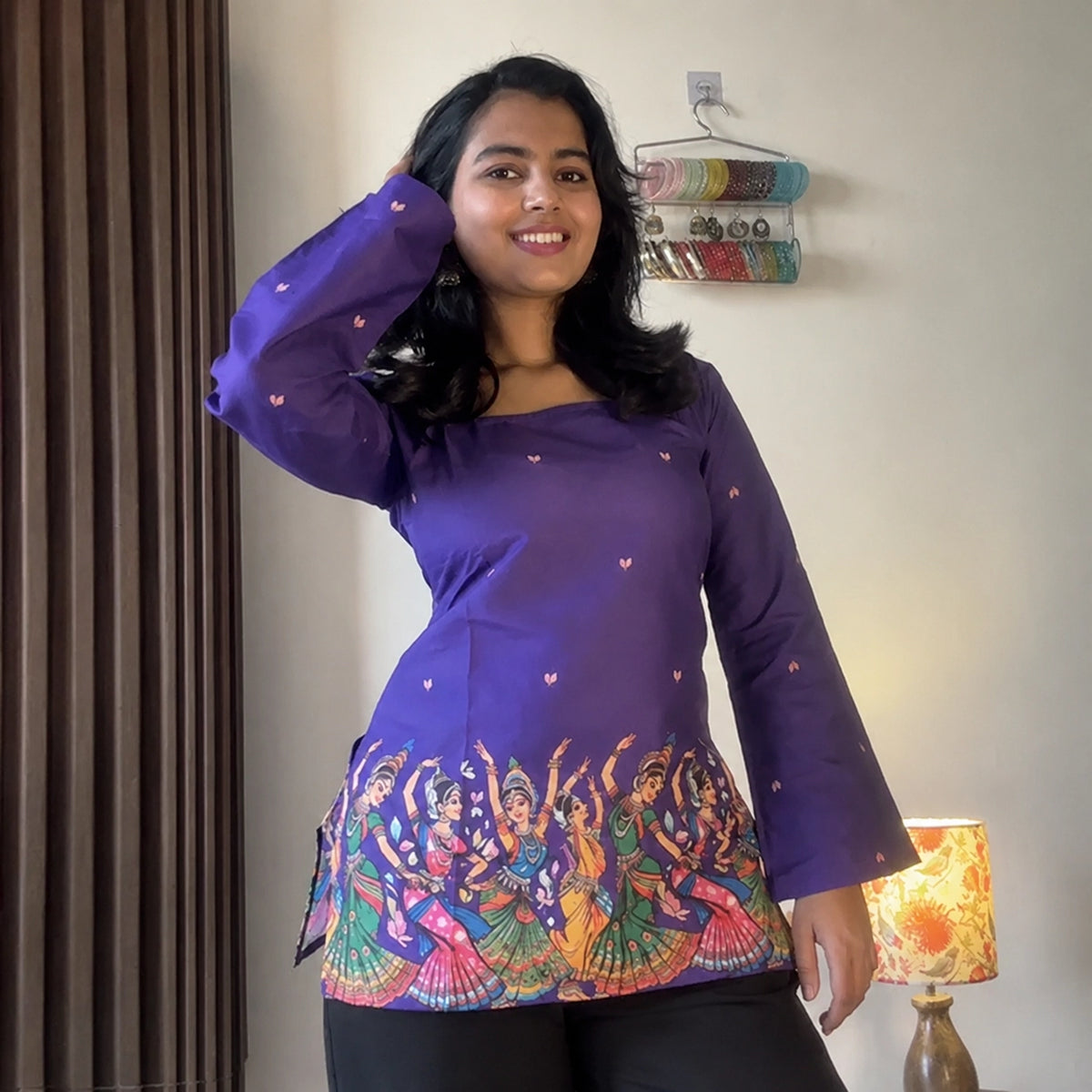 Purple Kalamkari Printed Corset Back Short Kurti - XPCRDKT