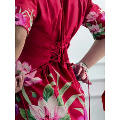 Red Lotus Printed Corset Back Short Kurti - XPCRDKT
