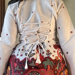 White Kalamkari Printed Corset Back Short Kurti - XPCRDKT