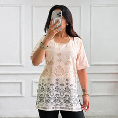 White mandala women's short kurti - XPSKT