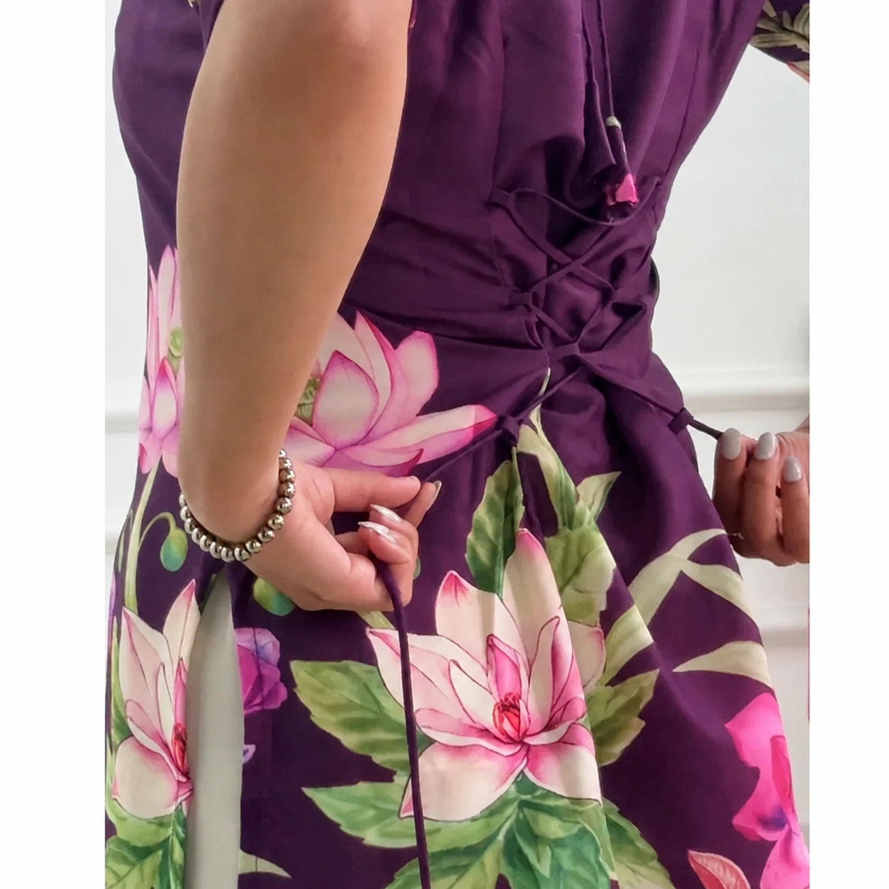 Wine Lotus Printed Corset Back Short Kurti - XPCRDKT