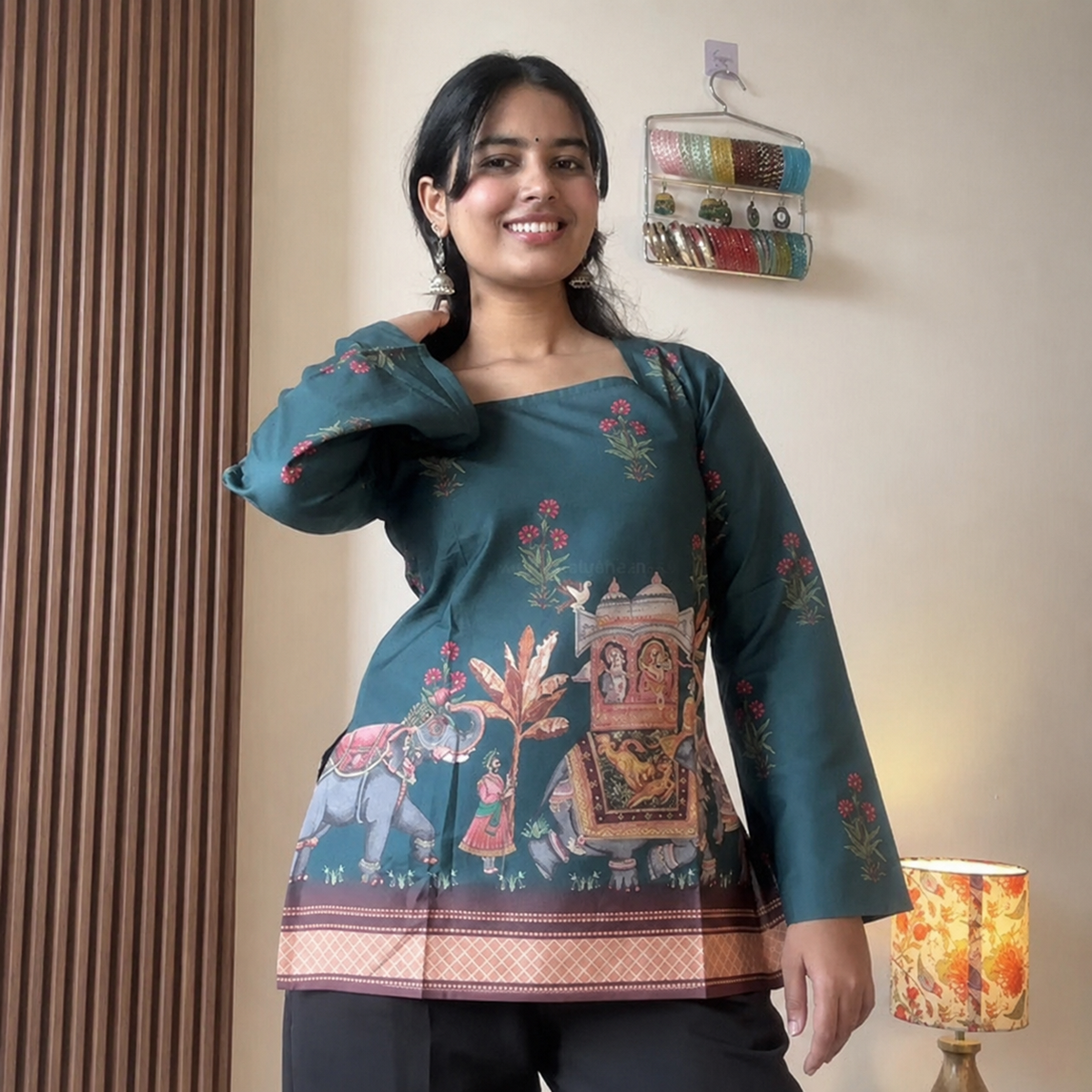 Green Kalamkari Printed Corset Back Short Kurti - XPCRDKT