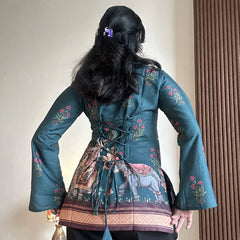 Green Kalamkari Printed Corset Back Short Kurti - XPCRDKT