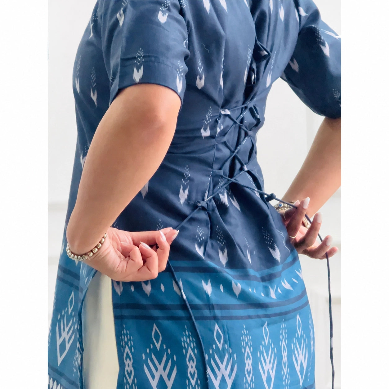 Indigo Ikat Printed Corset Back Short Kurti - XPCRDKT