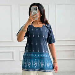 Indigo Ikat Printed Corset Back Short Kurti - XPCRDKT