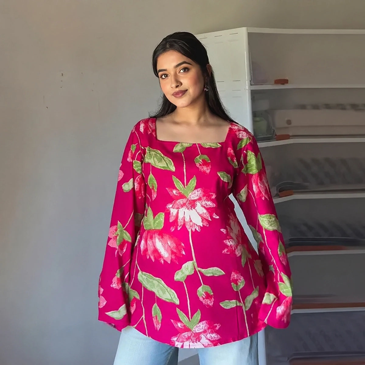 Magenta lotus women's short kurti - XPSKT