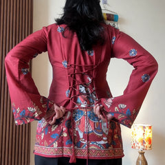 Maroon Kalamkari Printed Corset Back Short Kurti - XPCRDKT