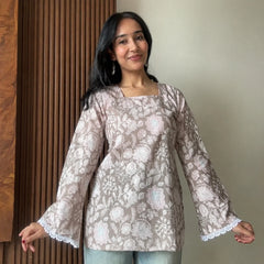 Grey floral  women's short kurti - XPSKT