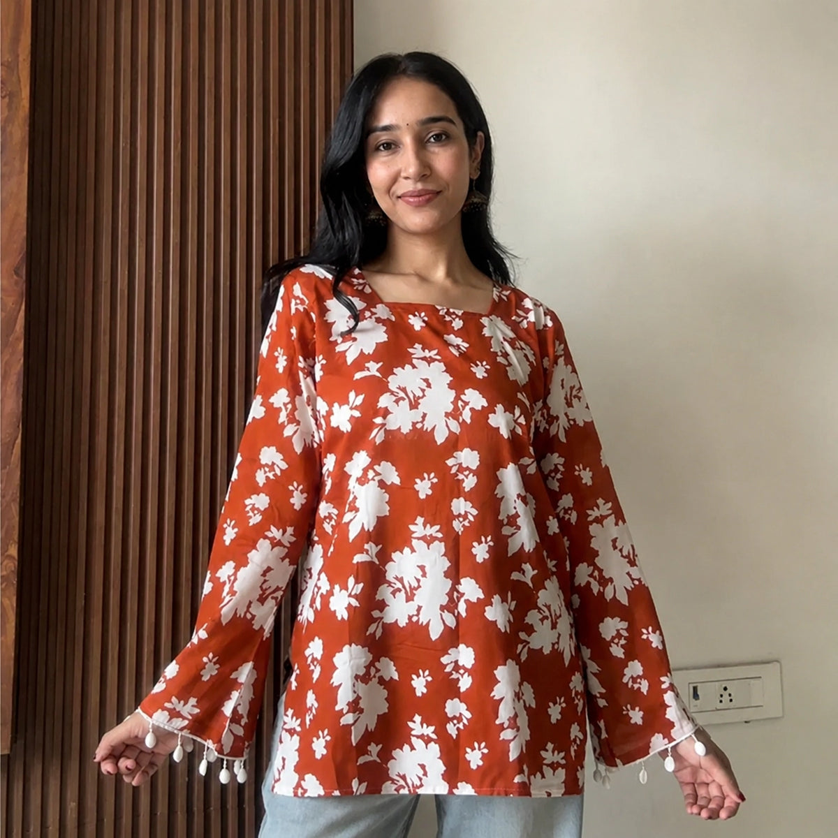 Maroon leaf women's short kurti - XPSKT