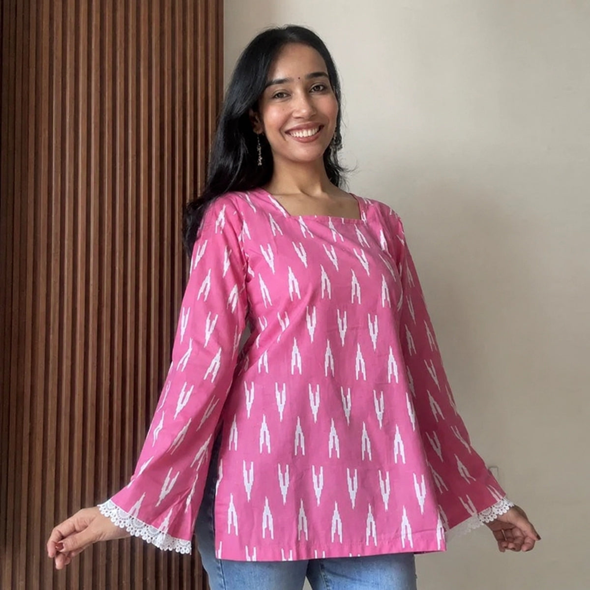 Pink ikat women's short kurti - XPSKT