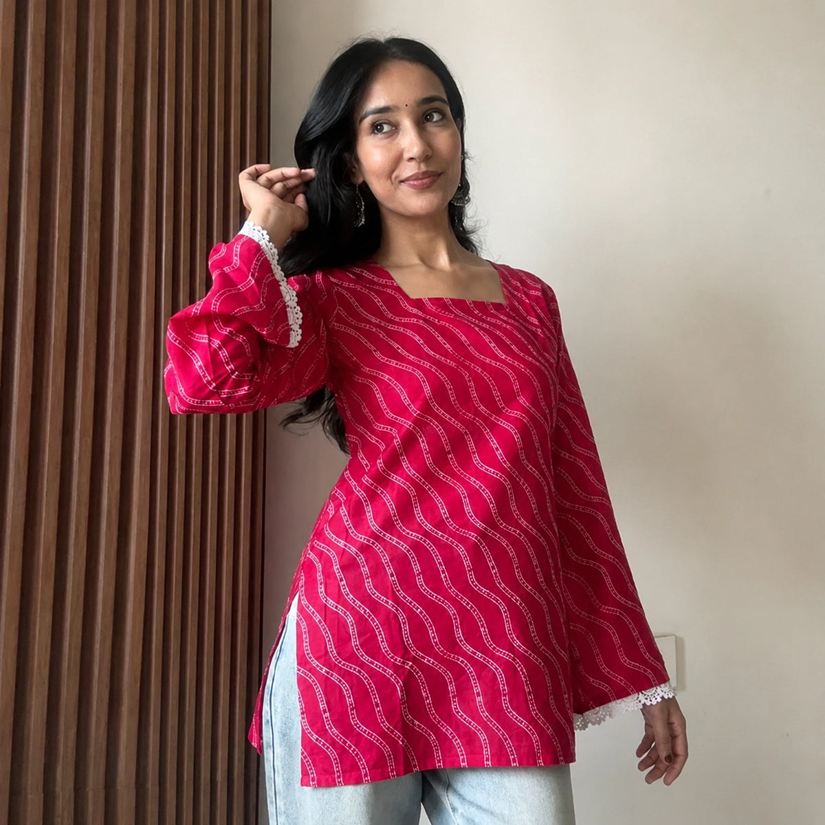 Pink wave women's short kurti - XPSKT