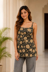 Beige Patch Blossom Cami Top for Girls