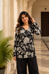 Black Floral Blossom Top for Girls