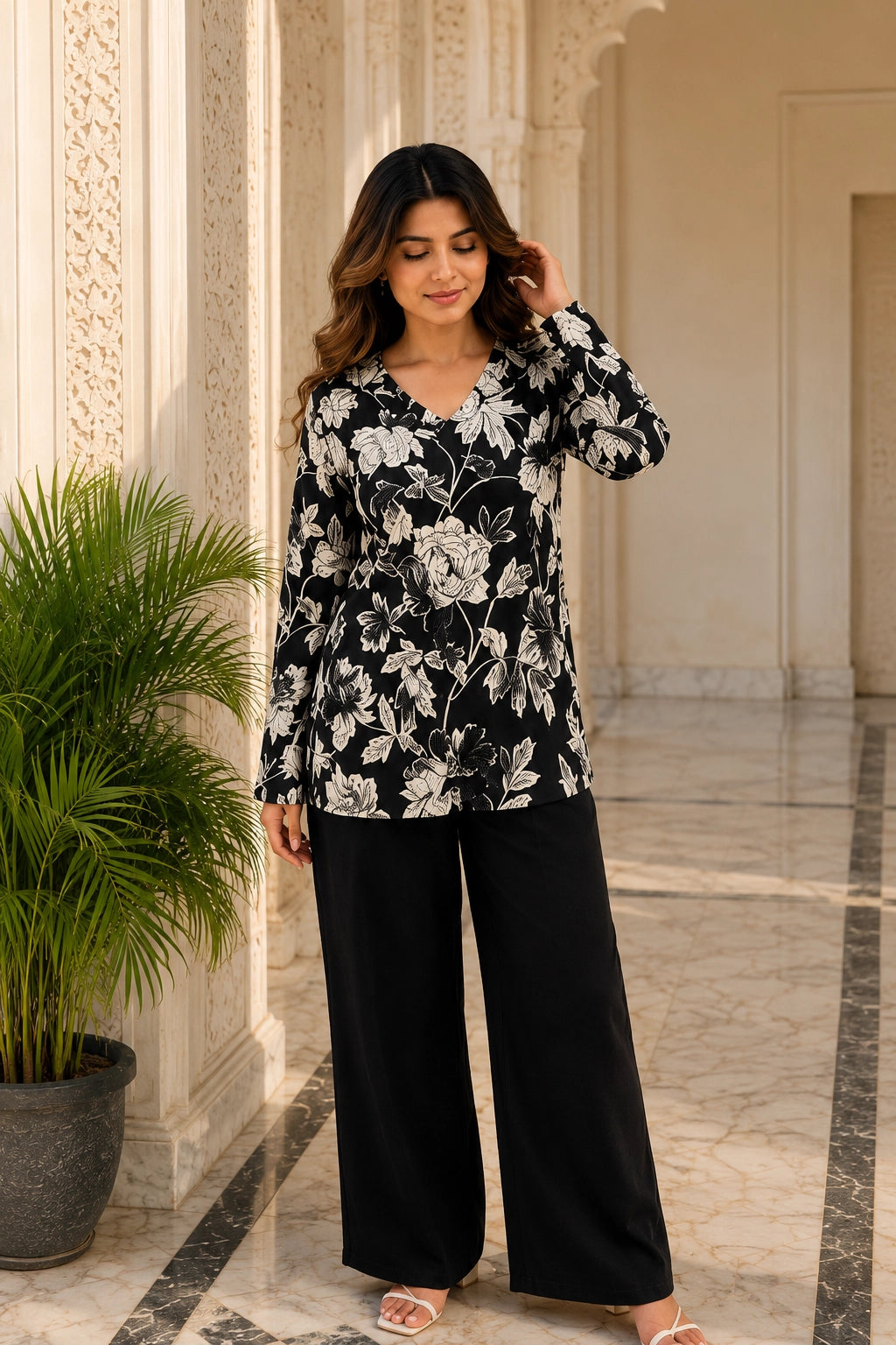 Black Floral Blossom Top for Girls