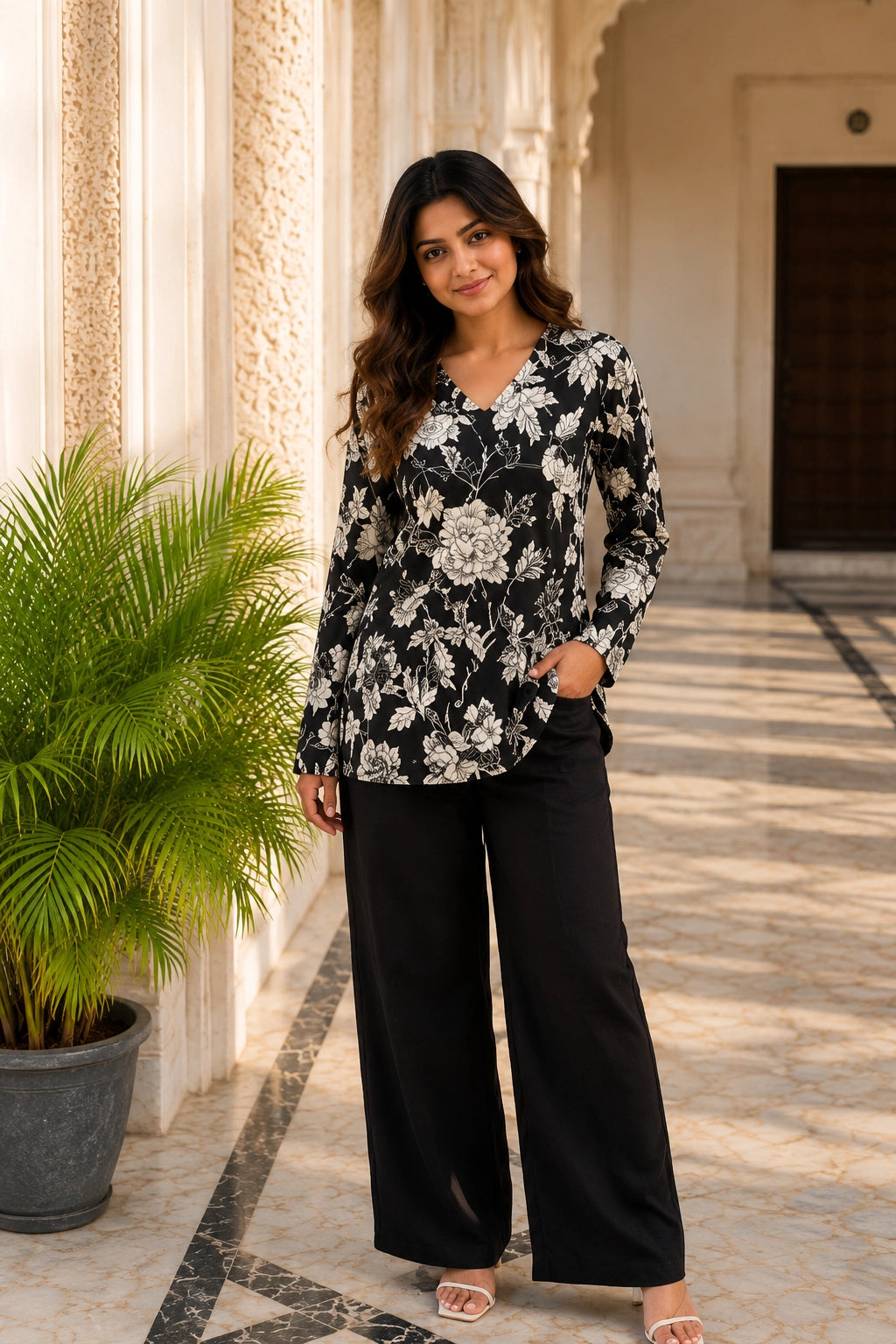 Black Floral Blossom Top for Girls