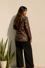 Black Floral Blossom V Neck Top for Girls