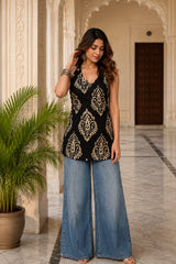 Black Mandala Sleeveless Top for Girls