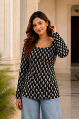 Black Mocha Blossom Top for Girls