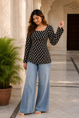 Black Mocha Blossom Top for Girls
