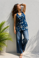 Blue Floral Sleeveless Top for Girls