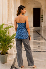 Blue illusion Sleeveless Top for Girls