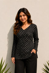 Dotted Black Blossom Top for Girls