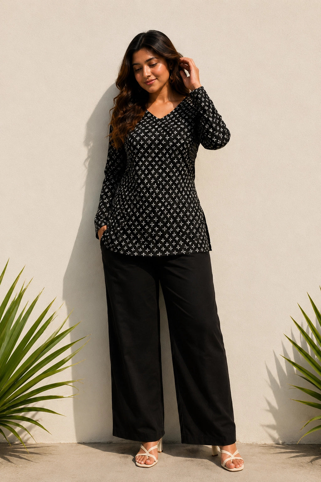 Dotted Black Blossom Top for Girls